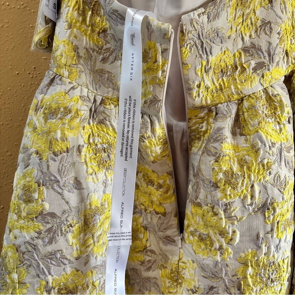 Dessy Collection Goldylwjq Cateye Mini Dress Yellow Floral Brocade 3173GYF 4-R - Picture 7 of 12